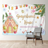 Aperturee - Snowy Gingerbread House Star White Xmas Backdrop